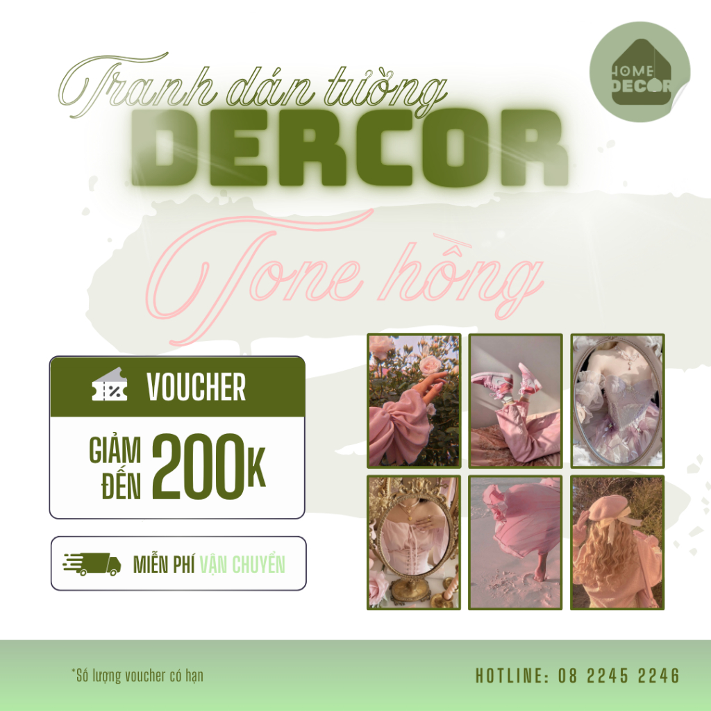 Tranh trang trí cô gái xinh đẹp dán tường Atwork Đèn Decor tone hồng cute hiện đại trang trí phòng
