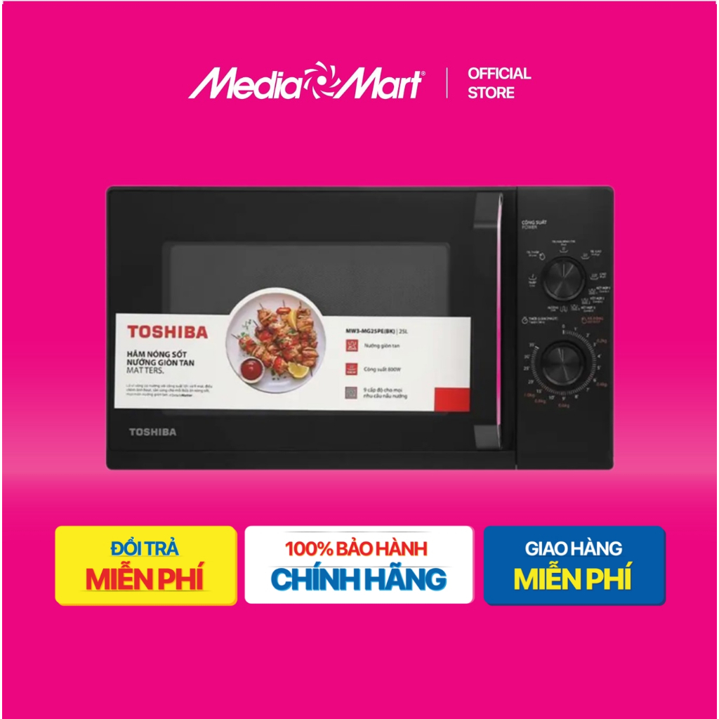 [ Mediamart Mall ] Lò vi sóng có nướng 25L Toshiba MW3-MG25PE(BK) BH chính hãng,Ship 0đ