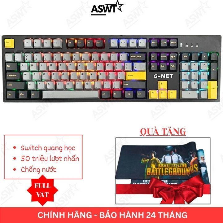 Bàn phím cơ chơi game Gnet GK318 Switch Quang chống nước - Tặng bàn di - Bảo hành 2 năm - FULL VÁT