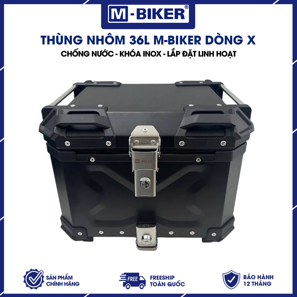 Thùng nhôm 36L chữ X M-Biker, thùng nhôm xe máy dung tích 22L 28L 45L 55L 65L thùng nhôm gắn xe máy