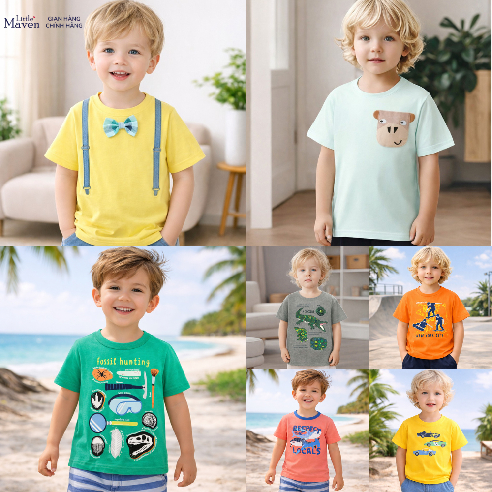 BST áo hè bé trai Little Maven họa tiết động vật năng động cho bé 2-8 tuổi LMB1 - Little Maven Chính