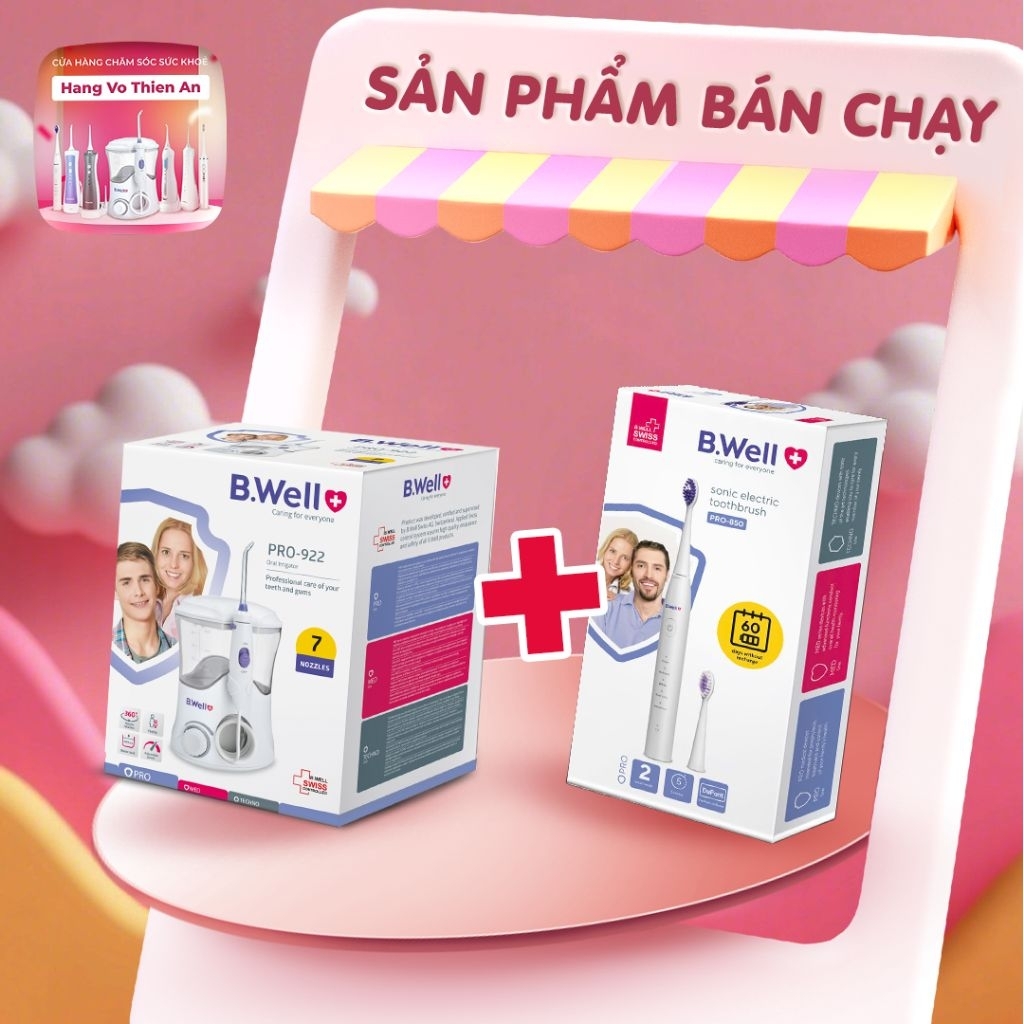 [HỎA TỐC] COMBO: 1 Máy tăm nước gia đình B.Well Wi922 + 1 Bộ Bàn chải điện B.Well PRO-850 - BH 2 năm