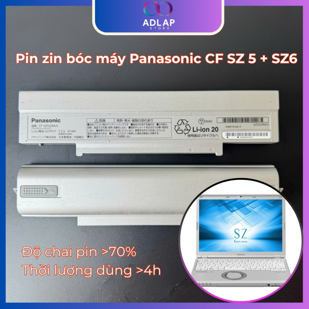 PIN ZIN bóc máy Panasonic CF-SZ6 CF-SZ5, dung lượng từ 70% trở lên, CF-VZSU0MJS, 6400mAh, 47Wh