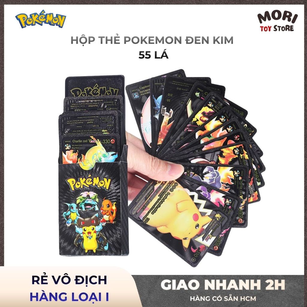 [Hỏa tốc 2H] Bộ 55 Thẻ Bài Pokemon Kim Loại Màu ĐEN ÁNH KIM