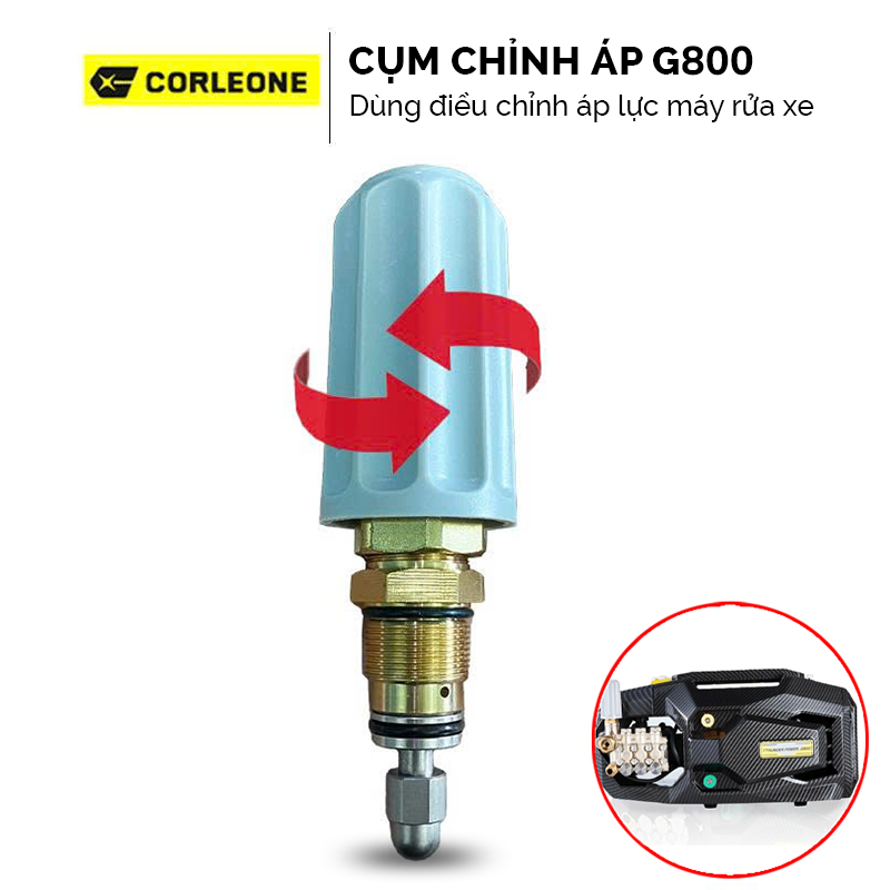 Cụm chỉnh áp BH030 dùng cho máy rửa xe công nghiệp G800 ren khóa van van 20mm