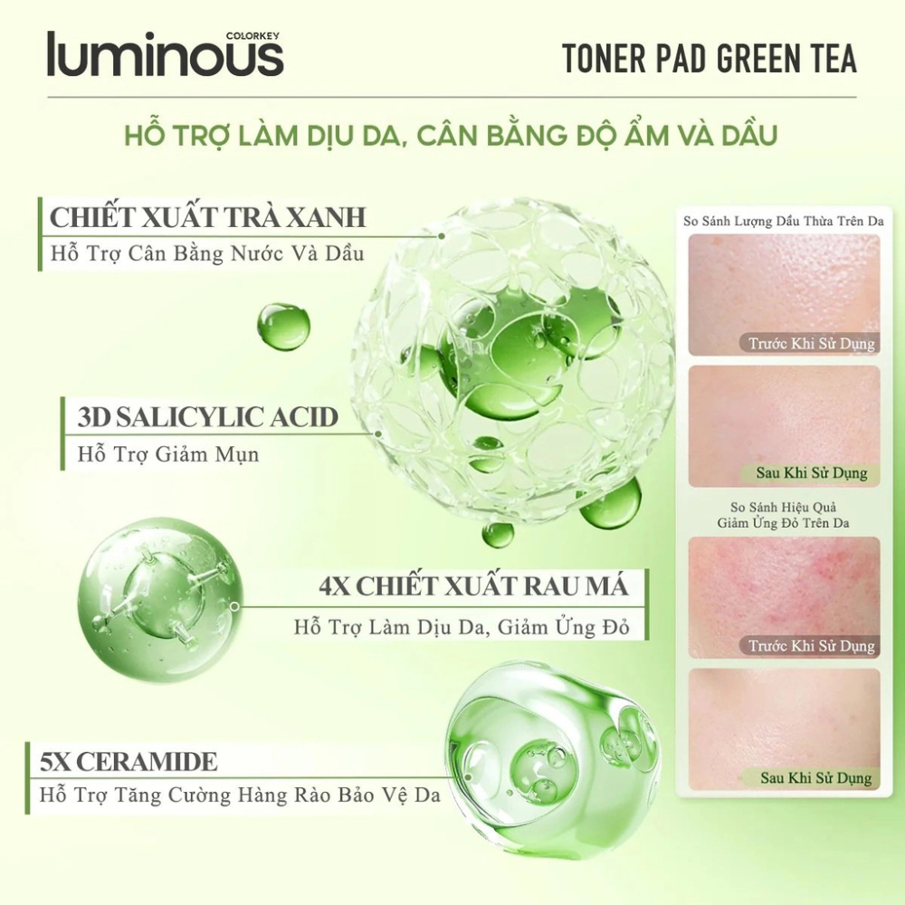 Ảnh 5 của Toner Pad Colorkey Luminous làm dịu da cân bằng độ ẩm sâu, làm đều màu da dưỡng sáng da