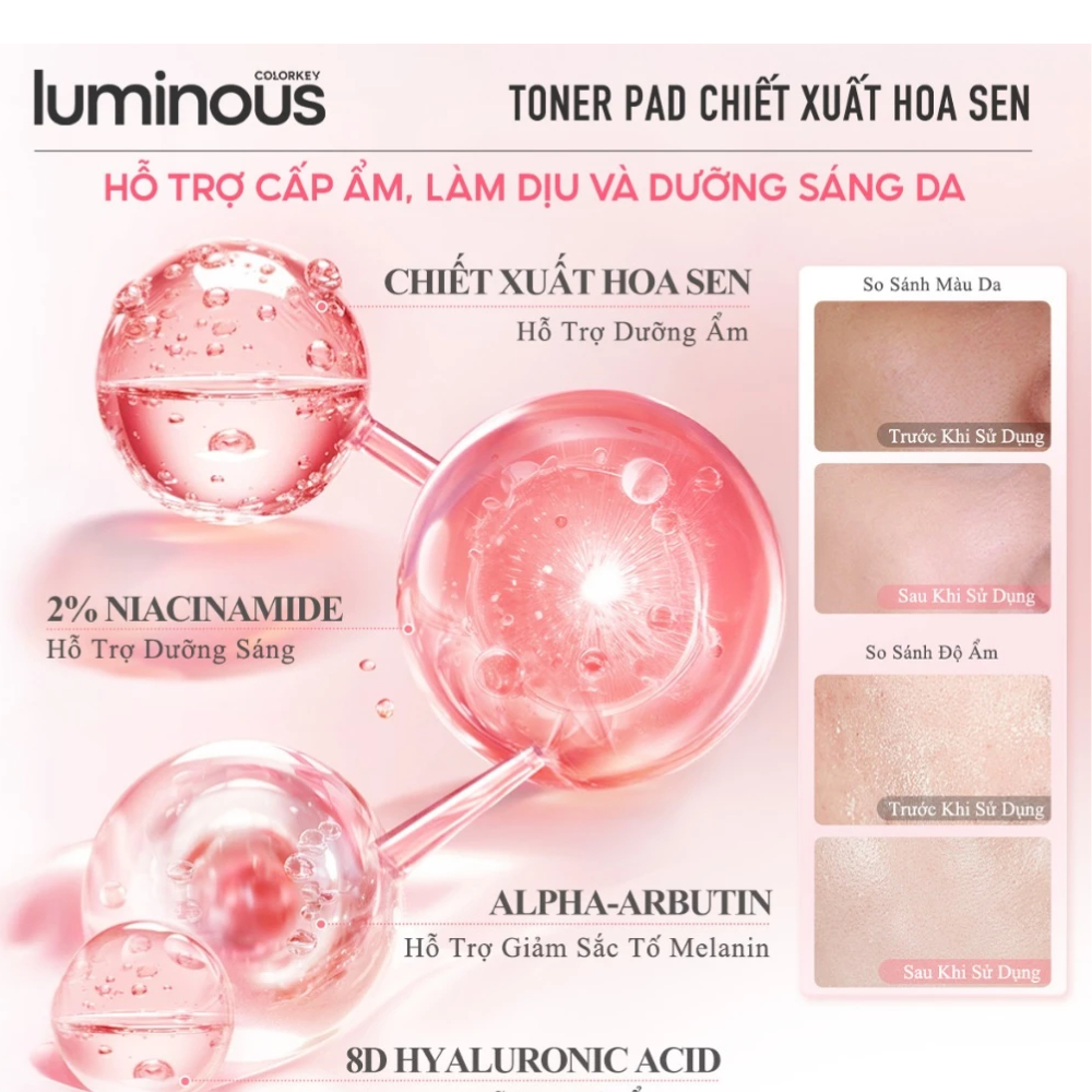 Ảnh 6 của Toner Pad Colorkey Luminous làm dịu da cân bằng độ ẩm sâu, làm đều màu da dưỡng sáng da