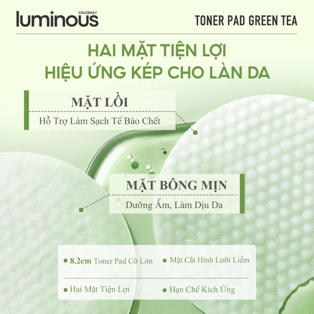 Ảnh 3 của Toner Pad Colorkey Luminous làm dịu da cân bằng độ ẩm sâu, làm đều màu da dưỡng sáng da