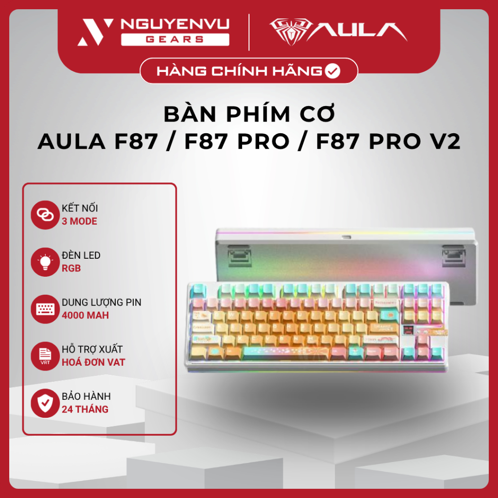 [Full VAT] Bàn phím cơ AULA F87 / F87 Pro / F87 Pro V2 - 3 Mode - Gasket Mount, RGB - BH 24 THÁNG
