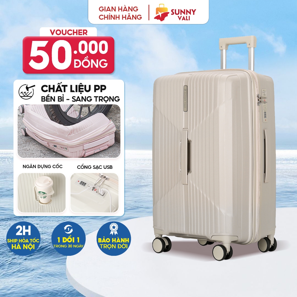 Vali kéo du lịch thời trang SUNNY CHOCO tích hợp nhiều tính năng, xách tay/ kí gửi size 20/24/28