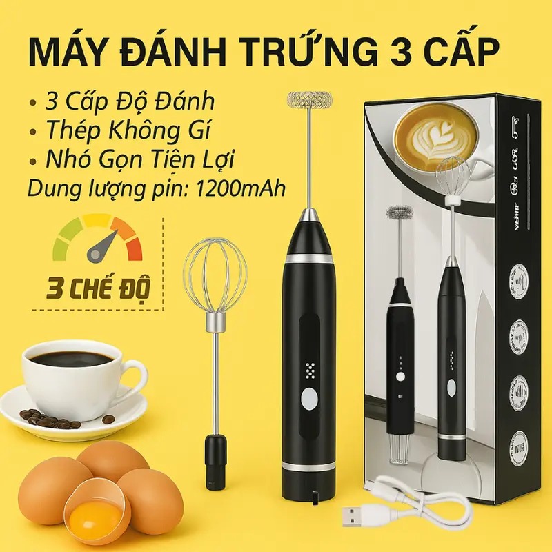 Máy tạo bọt cafe mini 3 tốc độ sử dụng pin đánh trứng mini cầm tay không dây SẠC USB