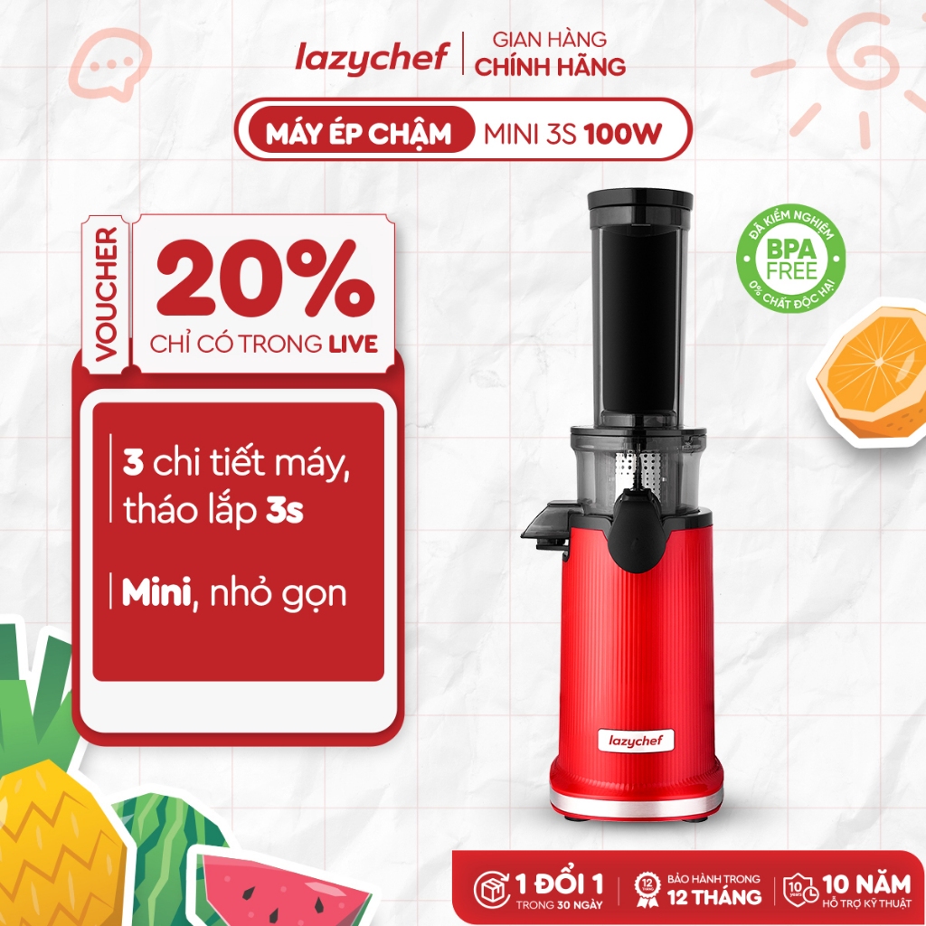 Máy Ép Chậm Mini 3S Lazychef - Máy Ép Trái Cây, Máy Làm Kem Hoa Quả, Tháo Lắp 3s, Công Nghệ Ép Lạnh