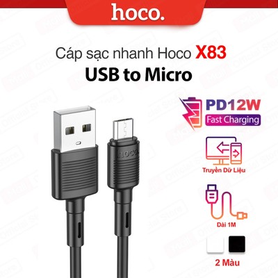 Cáp sạc nhanh PD12W USB to Micro Hoco X83 hỗ trợ truyền dữ liệu, dành cho Android , dây dẻo bền bỉ dài 1M