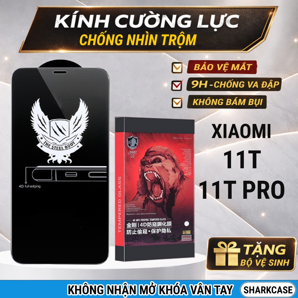 Kính cường lực Xiaomi 11T, 11T pro chống nhìn trộm full màn Miếng dán bảo vệ màn hình shark