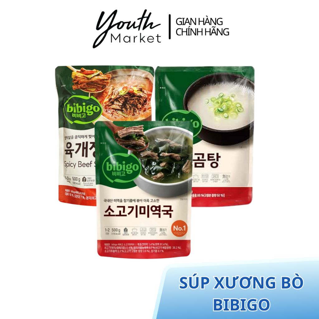 Canh Súp Bò Hầm Cay Hàn Quốc Bibigo CJ Ăn Liền Canh Rong Biển Bò Hầm Cay Xương Bò Bibigo 500G