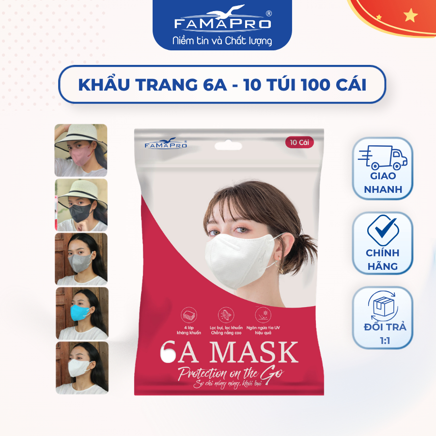 [COMBO 6A] Khẩu trang 6A Famapro Nam Anh chống nắng 4 lớp 10 cái/túi