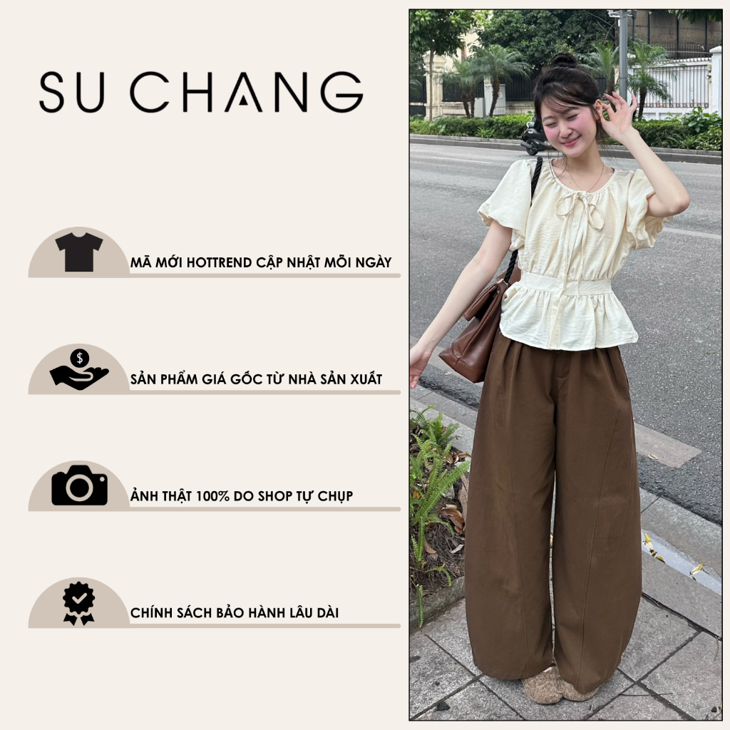 Áo Sơ Mi Cộc Tay Cổ Tròn Tay Bồng Chun Lưng A855 Su Chang Thời Trang Nữ | BigBuy360 - bigbuy360.vn