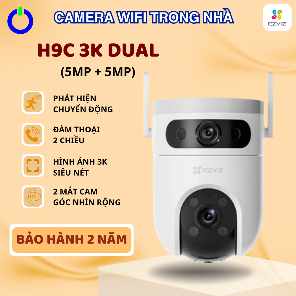 Camera wifi ezviz ngoài trời ống kính kép H9C dual 3k 5mp phát hiện chuyển động, xoay 360 - bảo hành