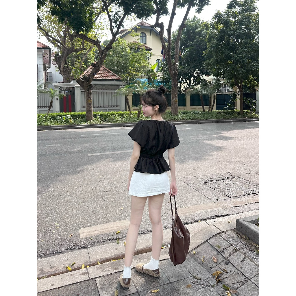 Áo Sơ Mi Cộc Tay Cổ Tròn Tay Bồng Chun Lưng A855 Su Chang Thời Trang Nữ | BigBuy360 - bigbuy360.vn