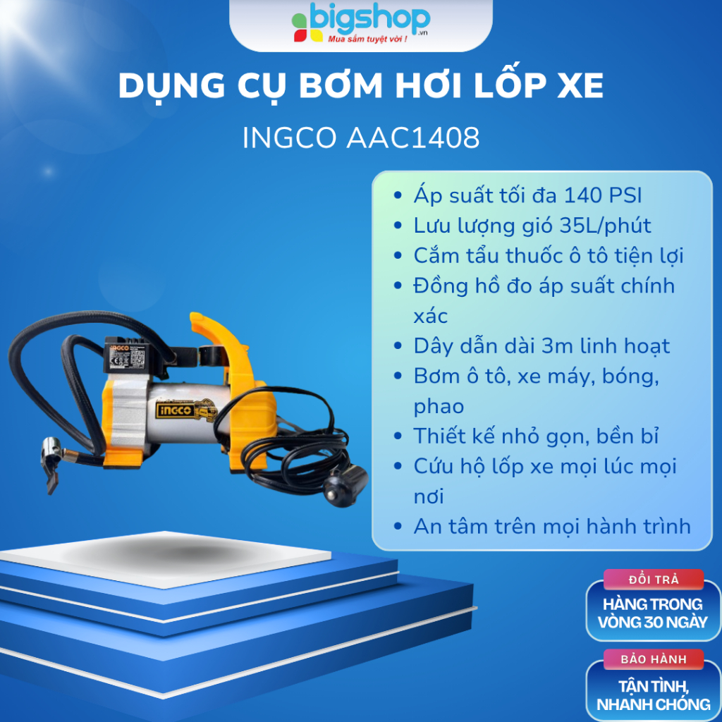 Dụng cụ bơm hơi lốp xe ô tô INGCO AAC1408