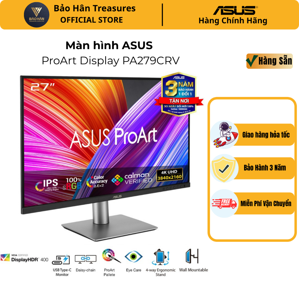 Màn hình đồ họa ASUS ProArt Display PA279CRV 27 inch, IPS, 4K UHD (3840 x 2160) - Hàng Chính Hãng