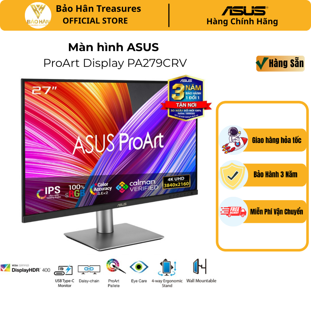 Màn hình đồ họa ASUS ProArt PA279CRV 27 inch, IPS, 4K UHD (3840 x 2160) - Hàng Chính Hãng