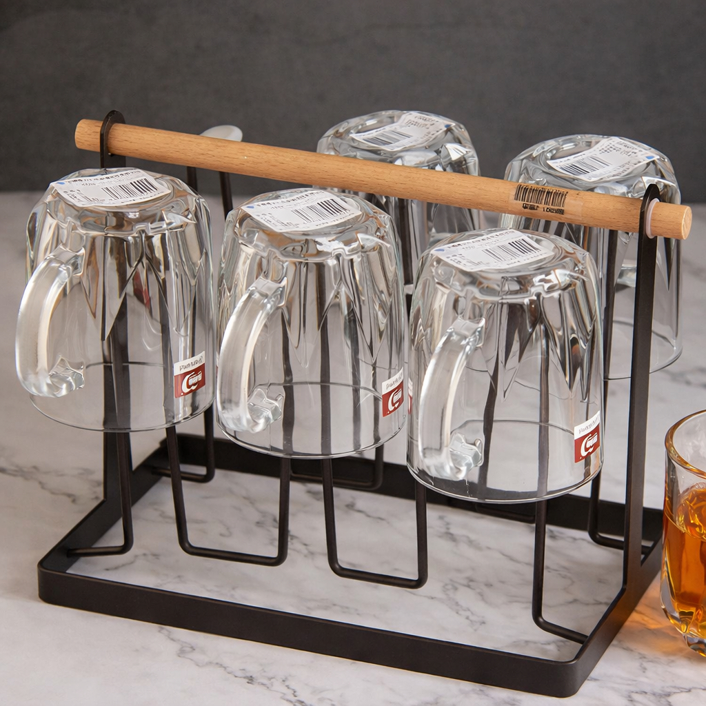 Cốc Thuỷ Tinh Có Quai 245ml, 6 Cốc Uống Cafe, Uống Trà Cao Cấp ZB151 Với Độ Tinh Khiết Cao, Sáng Đẹp