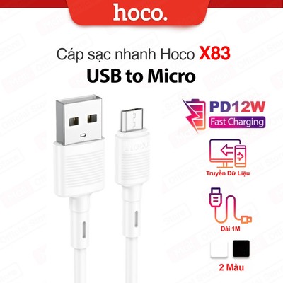 Cáp sạc PD12W USB to Micro Hoco X83 hỗ trợ truyền dữ liệu dây TPE dẻo siêu bền chống gãy gập dài 100cm