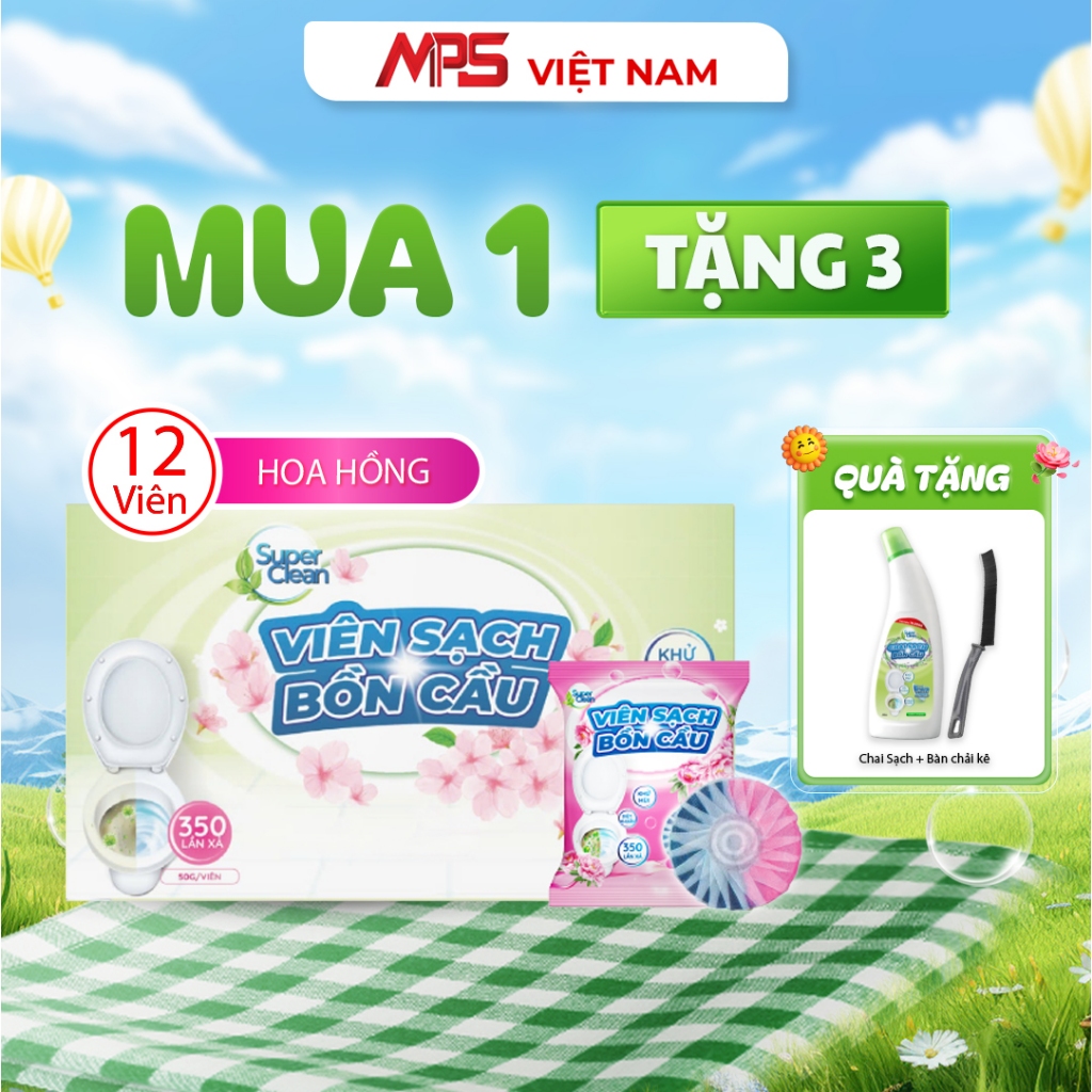 Combo 12 Viên Sạch Bồn Cầu Hoa Hồng Super Clean Tặng 1 Chai Tẩy Bồn Cầu Super Clean Với Hương Thơm T