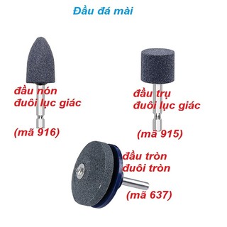 Đá mài hình trụ, đầu mài hình nón chân lục giác, chuyên dùng kẹp vào đầu máy khoan để mài dao, kéo.TN637.915.916
