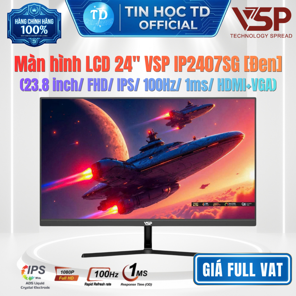 Màn hình LCD 24" VSP IP2407SG [Đen] – 23.8 inch FHD IPS 100Hz 1ms - Hàng chính hãng VSP phân phối
