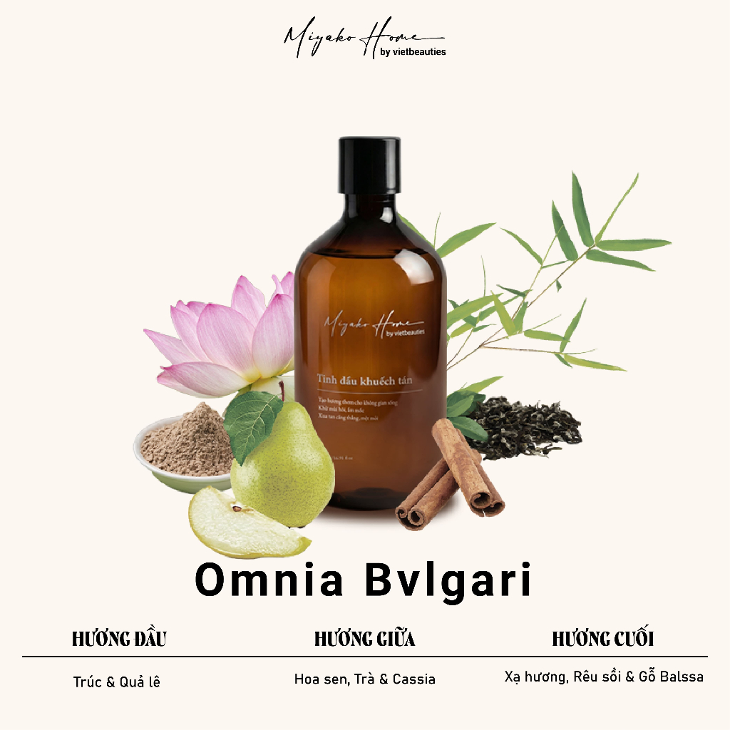 Tinh Dầu Khuếch Tán Thơm Phòng MIYAKO HOME | Hương Thanh Khiết | Omnia Bvlgari | 300ml-500ml-1000ml
