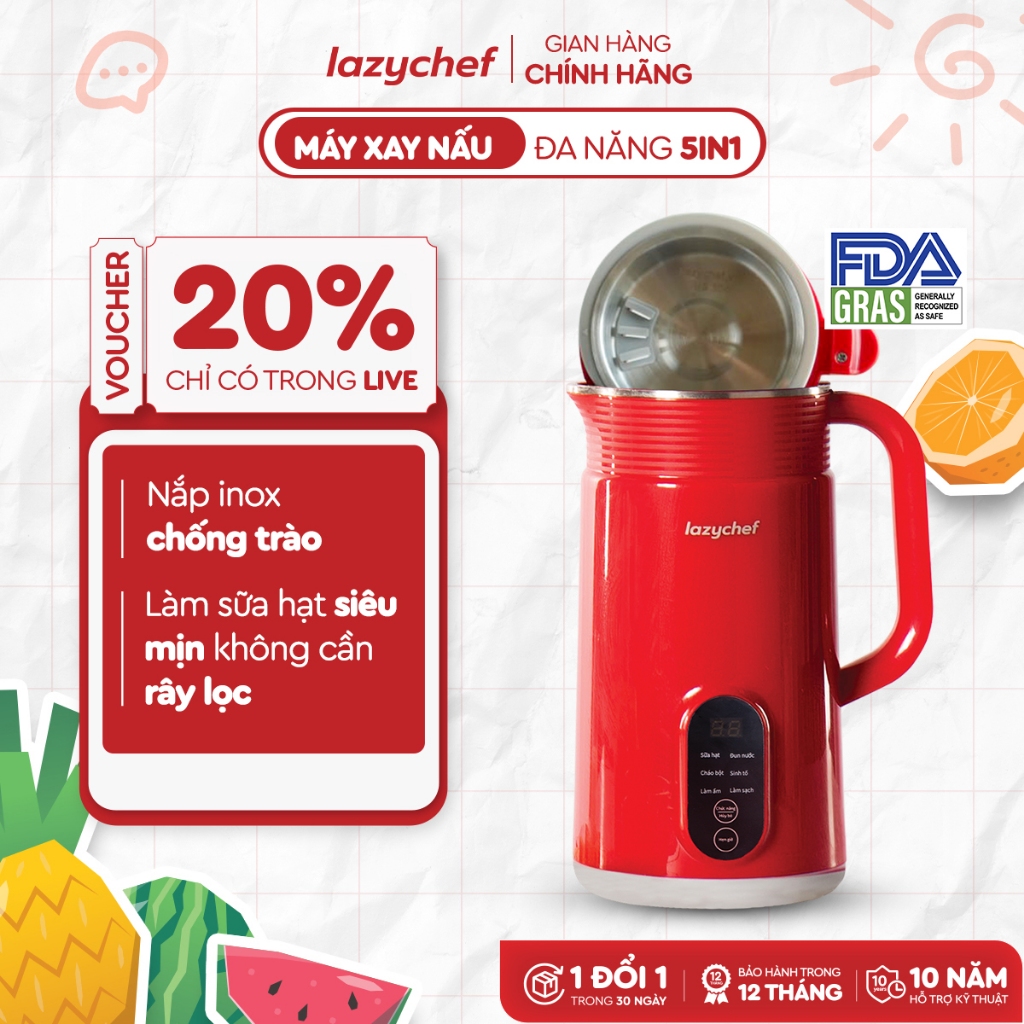 Máy Làm Sữa Hạt Lazychef - Máy Xay Nấu Đa Năng - Máy Xay Sinh Tố Lazychef, Chống Trào, Độ Ồn Thấp