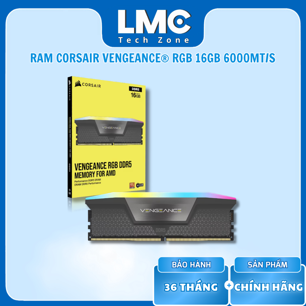 RAM Corsair VENGEANCE RGB 16GB (1x16GB) 6000MHz DDR5 ( AMD EXPO & Intel XMP )