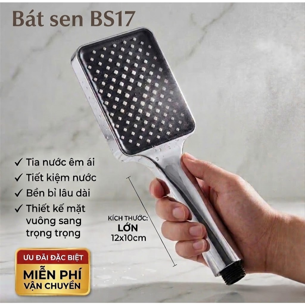 Bát Sen Tắm Vuông Cầm Tay – Tăng Áp Nước , Nhựa ABS Mạ Crom Sang Trọng, Bền Đẹp Dễ Lắp Đặt (BS17)
