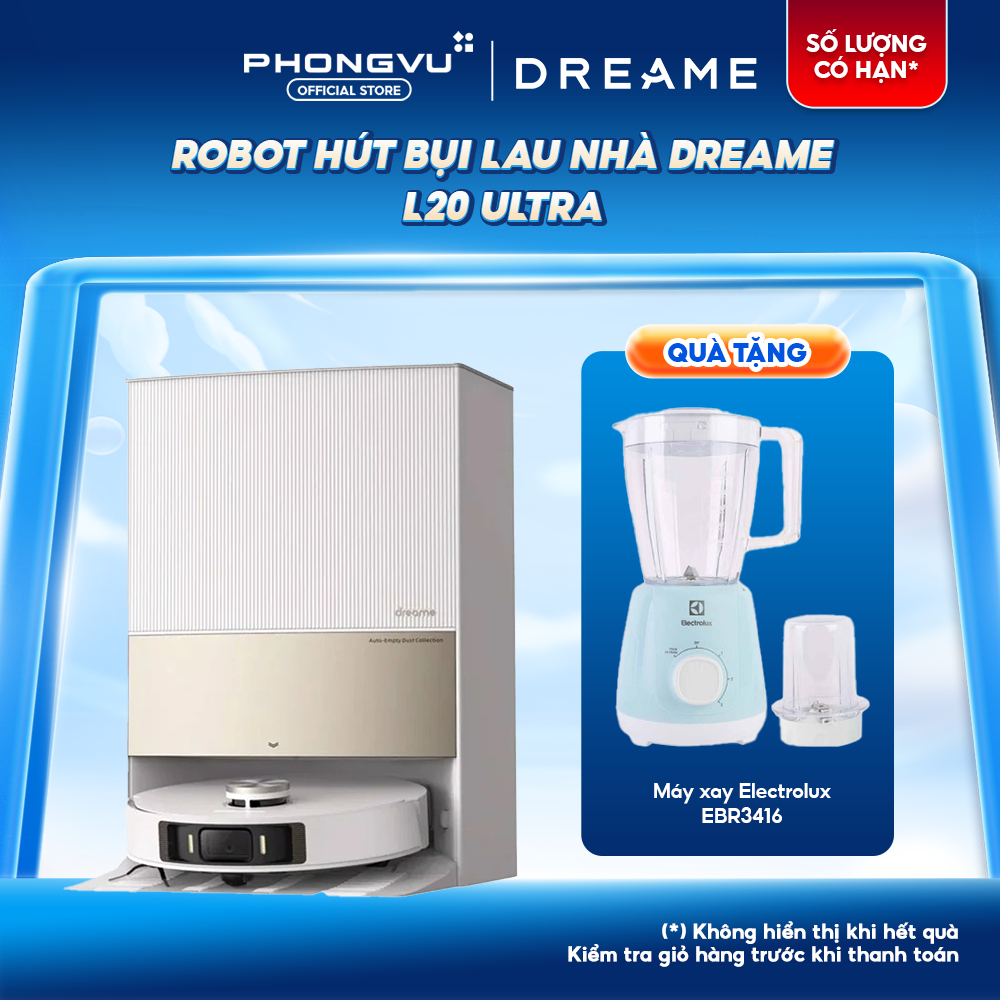 Robot hút bụi lau nhà Dreame L20 Ultra (Trắng) - Lực hút 7000Pa, Đế tự động đổ rác & giặt khăn - Bảo