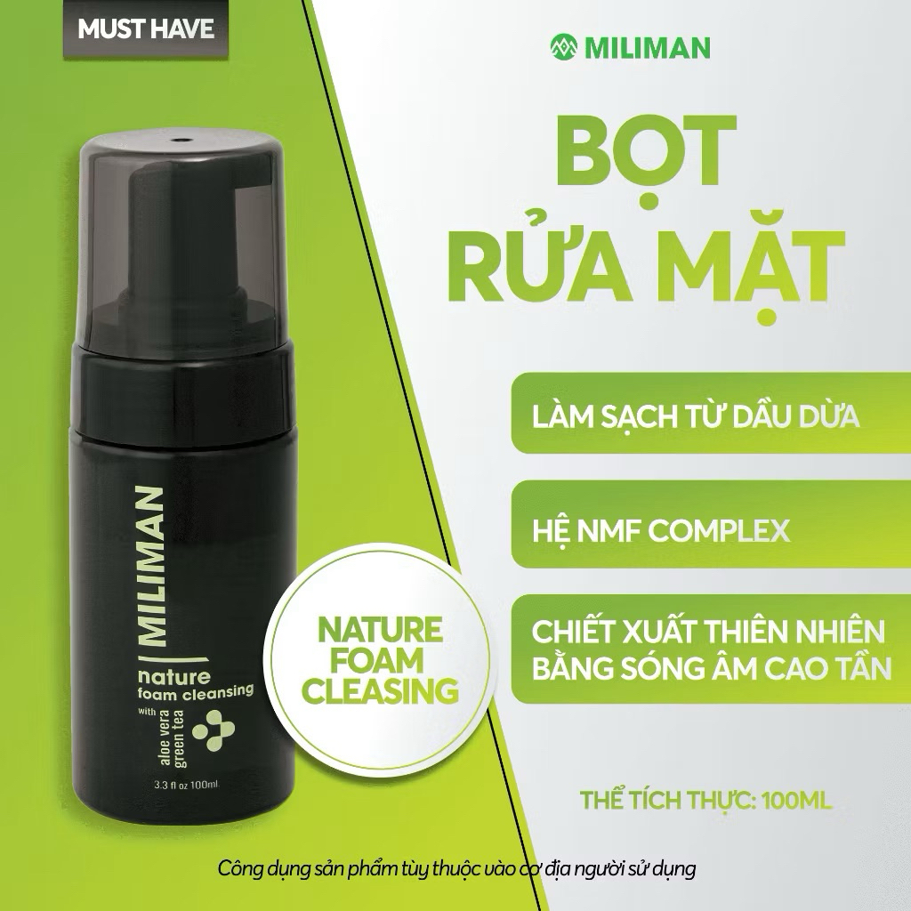 Bọt Rửa Mặt Thiên Nhiên Dịu Nhẹ MILIMAN 100ml | Làm Sạch, Cân Bằng Ẩm, Bảo Vệ Da Nhạy Cảm