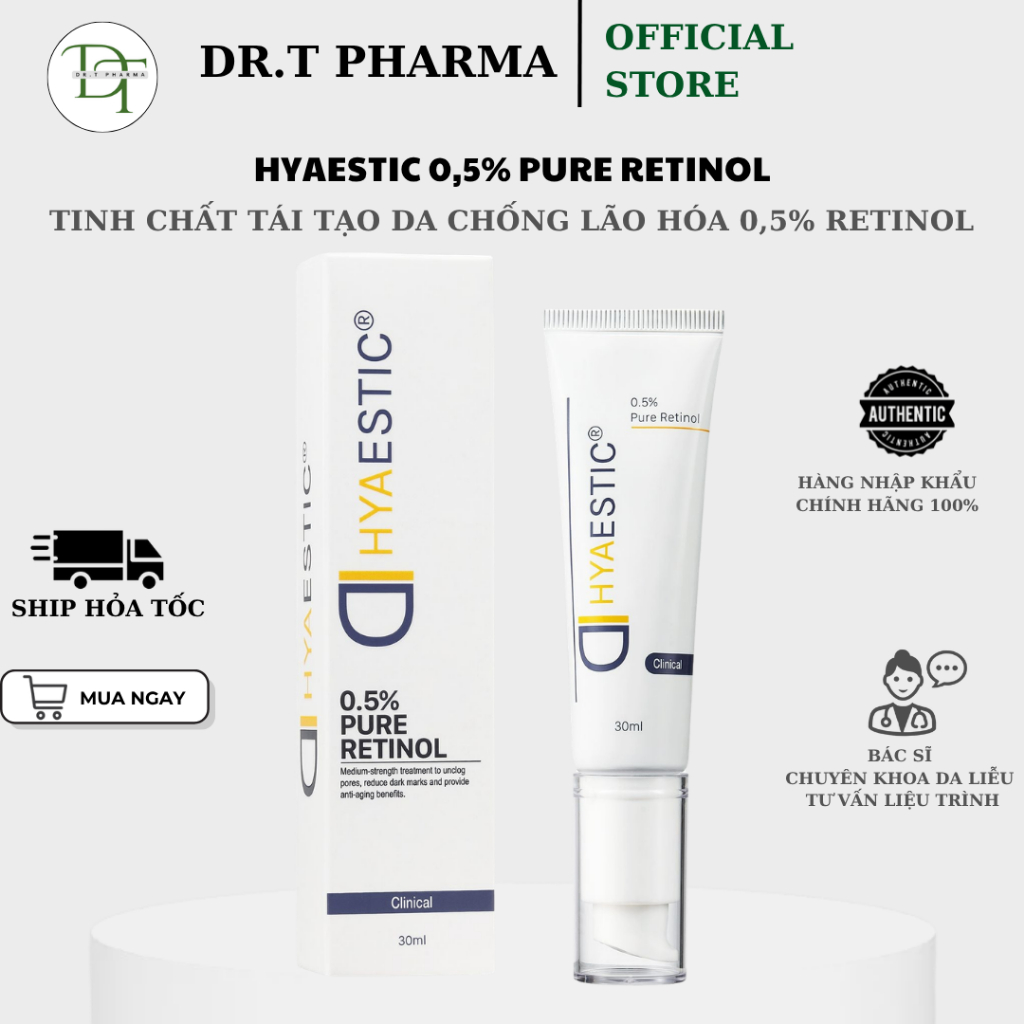 [HÀNG CÔNG TY] Tinh chất tái tạo da chống lão hóa 0,5% Retinol nguyên chất Hyaestic 0,5% Pure Retino