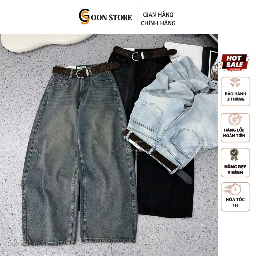 Quần Jean Ống Rộng Nữ Form Baggy Hack Dáng - Quần Bò Ống Suông Vintage Cao Cấp Goon Store