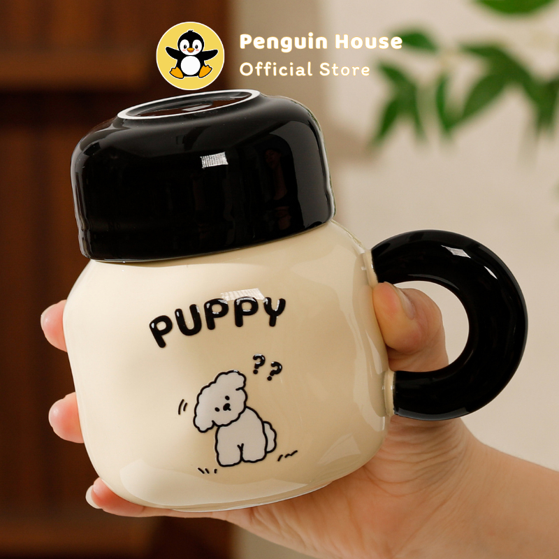 [Penguin] Cốc sứ cute Puppy 350ml ly sứ decor, ly sứ uống nước, cốc uống nước dễ thương