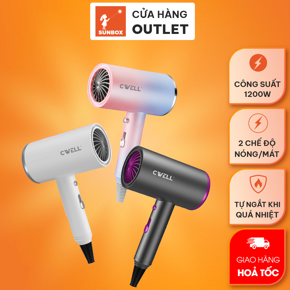 Máy sấy tóc mini CWELL 4 mùa nâng cấp 1200W, 2 chế độ sấy nóng/lạnh, ánh sáng xanh bảo vệ tóc C02HD