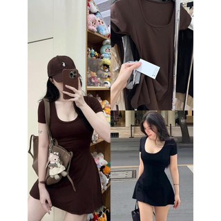 ( HOA TOC SẴN LOẠI 1)kèm quần  Váy l co u tron nau đen  cổ nơ dài ngắn phối ren bèo chân sang chảnh đi cafe tiệc nữ