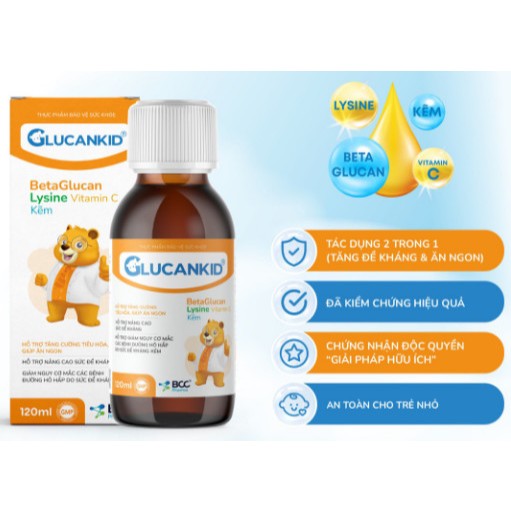 Glucankid - Siro ăn ngon tăng đề kháng, giảm nguy cơ mắc bệnh hô hấp cho trẻ 120ml