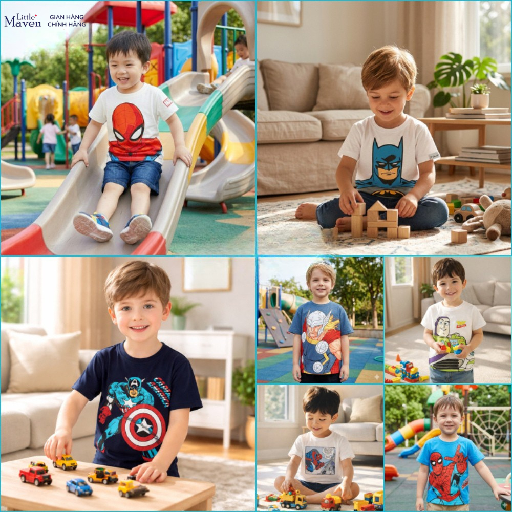BST áo hè bé trai thun cotton Malwee/Little Maven họa tiết siêu nhân 2 - 7 tuổi LMB3 - Little Maven 