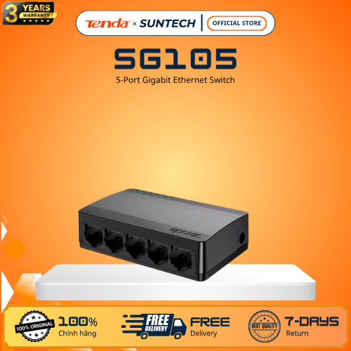 Switch Chia Mạng 5 Cổng Gigabit Tenda SG105  - Tốc Độ 1000Mbps, Vỏ Nhựa ABS Cao Cấp, Cắm Là Chạy, Bả