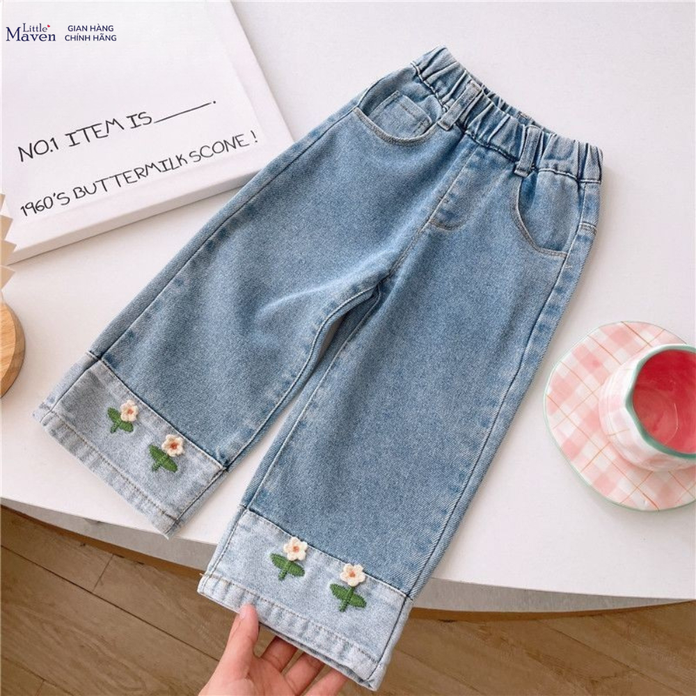 BST Quần jean dáng suông Little Maven/ Malwee thêu hoa cho bé, quần jean dài bé gái - Little Maven C