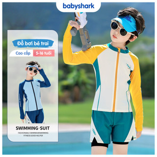 Bộ Đồ Bơi Dài Tay Bé Trai Babyshark Chống Nắng, Đồ Bơi Trẻ Em Nhanh Khô, Co Giãn 4 Chiều 4–15 Tuổi