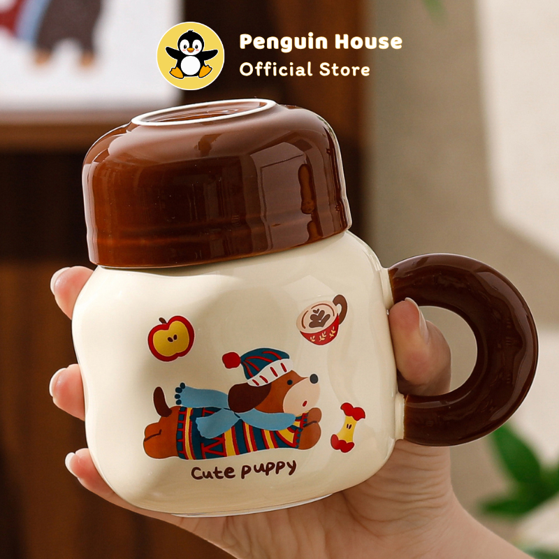 [Penguin] Cốc sứ Cuti Puppy 350ml ly sứ decor, ly sứ uống nước, cốc uống nước dễ thương