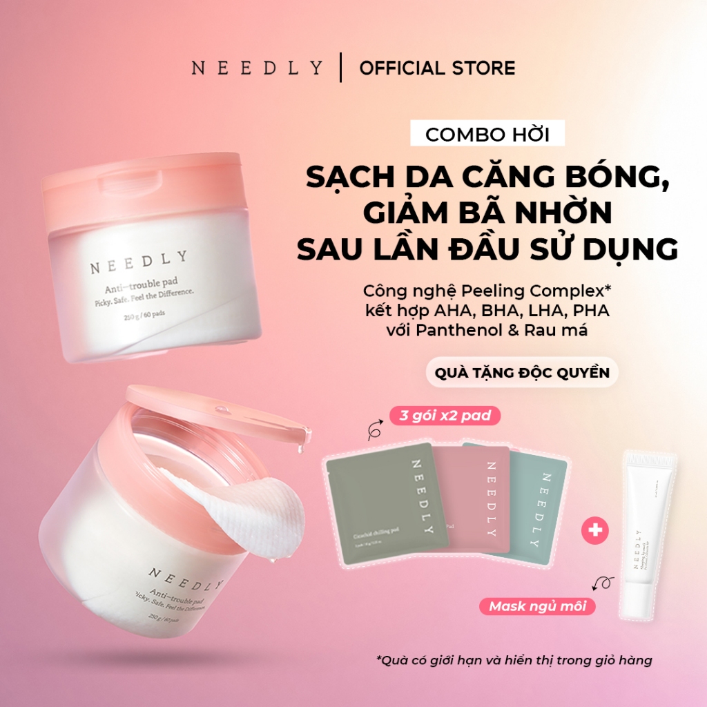 Combo Toner Pad Needly Anti-Trouble Làm Sạch Bã Nhờn Căng Bóng 500G 120 Miếng