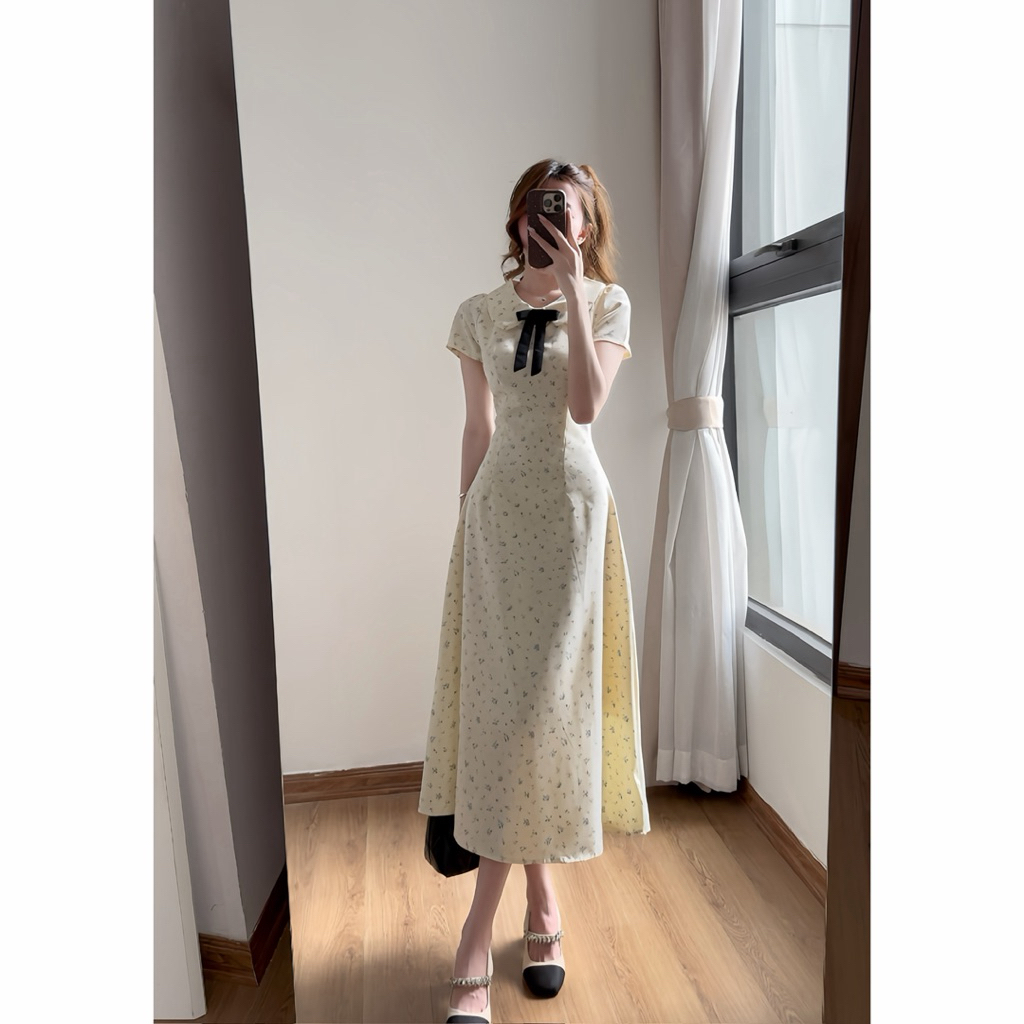 Váy hoa nhí cổ sen dáng dài tiểu thư xixeoshop - V64 | BigBuy360 - bigbuy360.vn